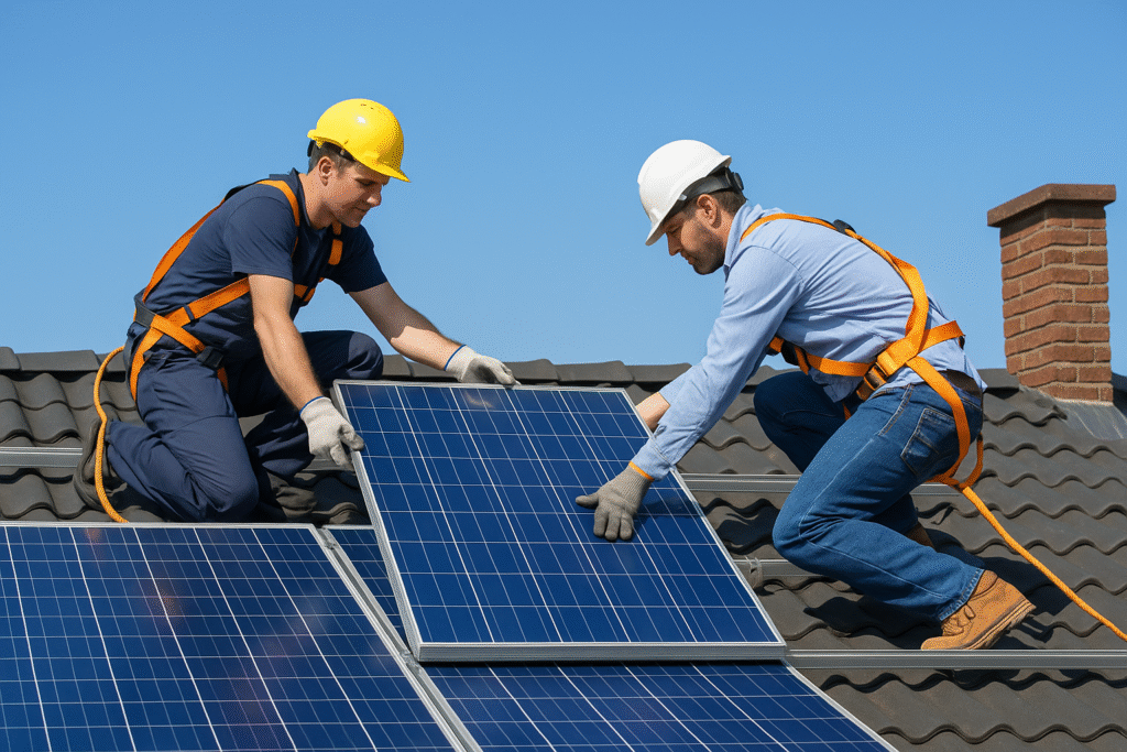 Solar rooftop panels installed on a residential house