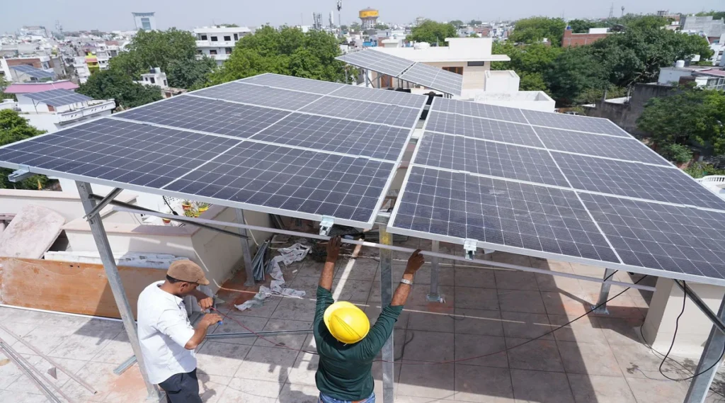 Residential rooftop solar panel installation