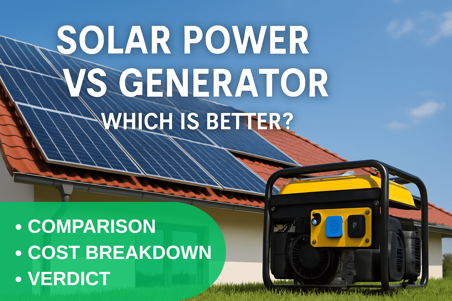 Solar panels and generator setup comparison for home backup power.